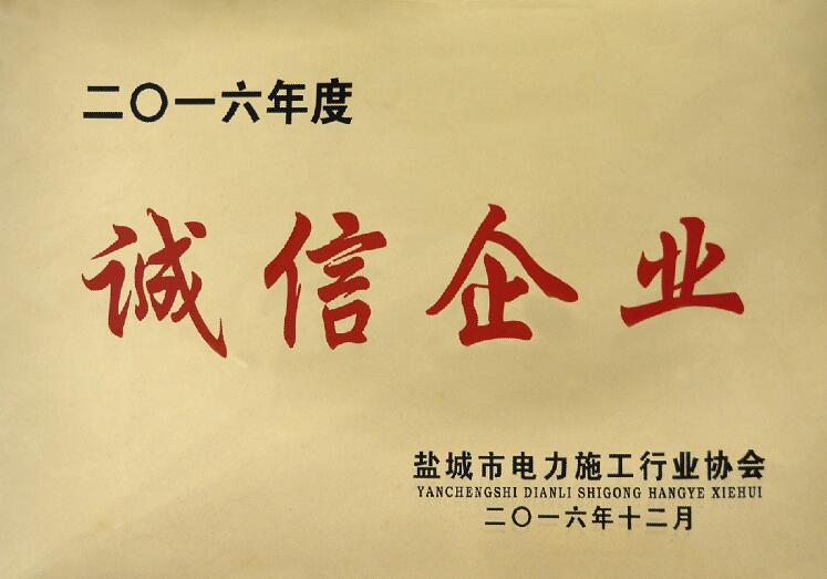 人生就是博电缆被盐都会电力施工行业协会评为“诚信企业”