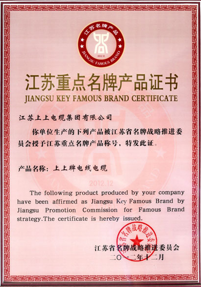 “人生就是博”牌电线电缆被评为江苏省重点名牌产品