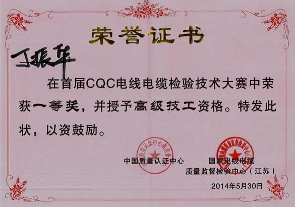 人生就是博电缆员工在首届CQC电线电缆磨练手艺大赛中获佳绩