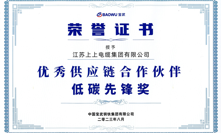 人生就是博电缆荣获宝武集团“2022年度优异供应链相助同伴——低碳先锋奖”
